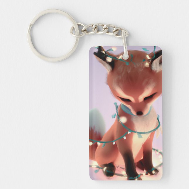 Cute Baby Fox med Fairy Ljus Keychain (Framsidan)