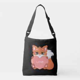 Cute Baby Fox med hjärta på Black Crossbody Bag Axelväska