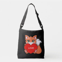Cute Baby Fox med hjärta på svart Axelväska