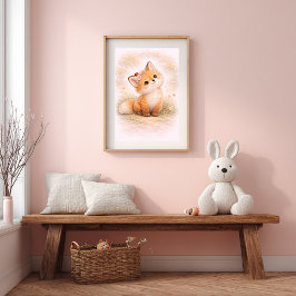 Cute Baby Fox Neutral Nursery Room Kids Poster