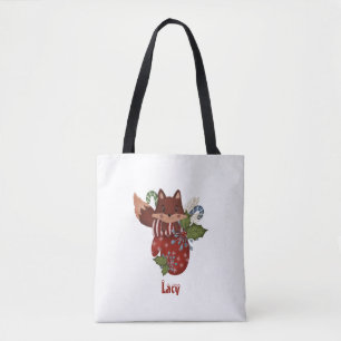 Cute Baby Fox och jultomten Tygkasse
