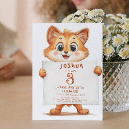 Cute Baby Fox och undertecknar Barns födelsedag Pa Inbjudningar