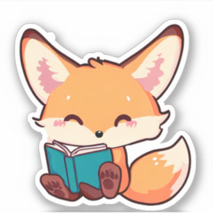 Cute Baby Fox Reading a Bok Klistermärken
