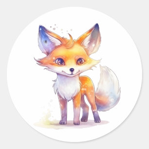 Cute Baby Fox Round Sticker Runt Klistermärke