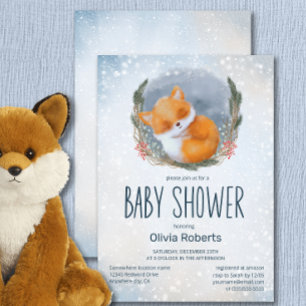 Cute Baby Fox Snowly Winter Baby Shower Inbjudningar