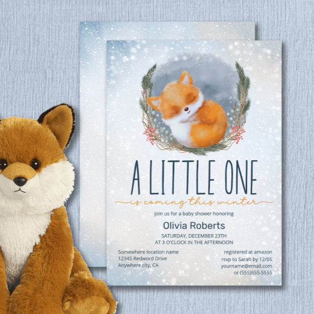 Cute Baby Fox Snowly Winter Baby Shower Inbjudningar (Skapare uppladdad)