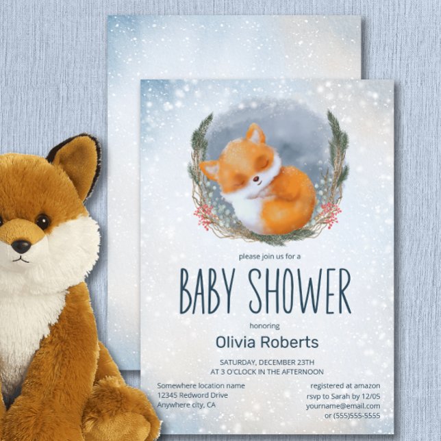 Cute Baby Fox Snowly Winter Baby Shower Inbjudningar (Skapare uppladdad)