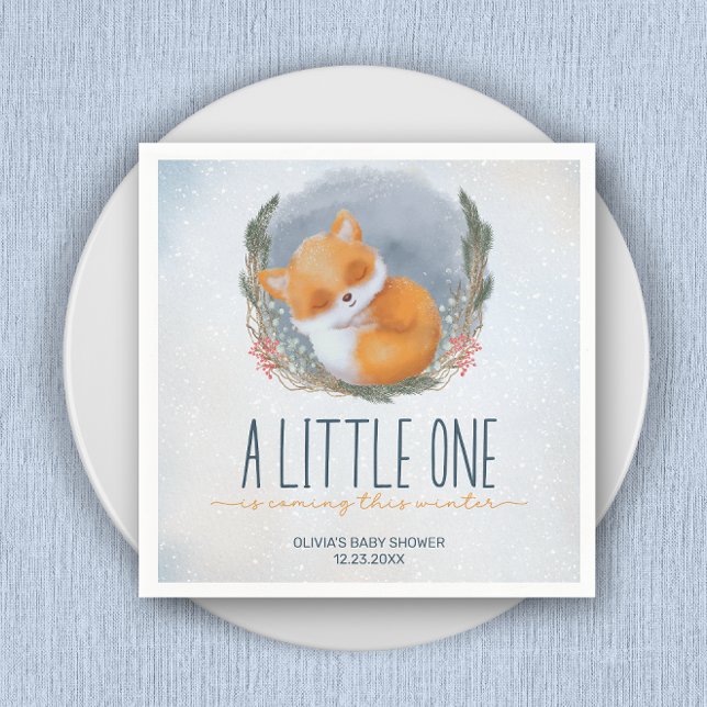 Cute Baby Fox Snowly Winter Baby Shower Pappersservett (Skapare uppladdad)