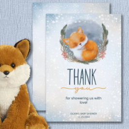 Cute Baby Fox Snowly Winter Baby Shower Tack Kort
