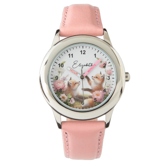 Cute Baby Foxes Girl Birthday Armbandsur (Framsida)