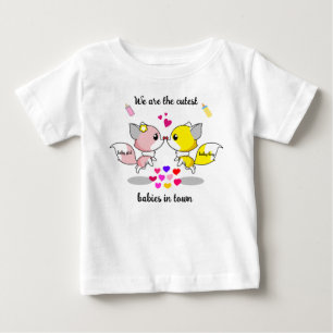 Cute Baby Foxes Kissing w/Colorful Hearts Baby T-S T Shirt