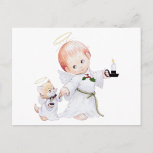 Cute Baby-gel och katt Vykort