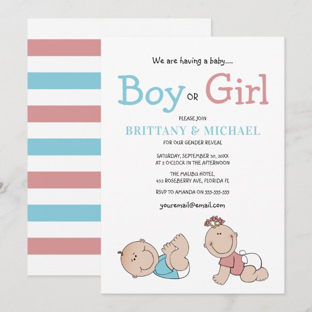 Cute Baby Gender Reveal Inbjudningar (Fram/baksida)
