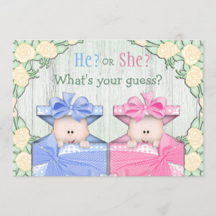 Cute Baby Gender Reveal Party Spädbarn i boxar Inbjudningar