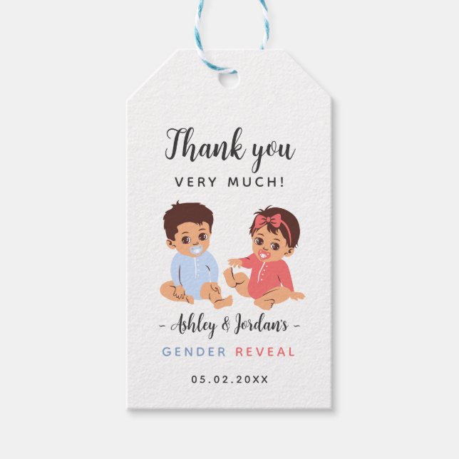 Cute Baby Gender Reveal Tack Märkre Presentetikett (Framsidan)