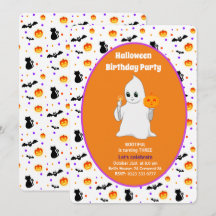Cute Baby Ghost Halloween Birthday-inbjudan