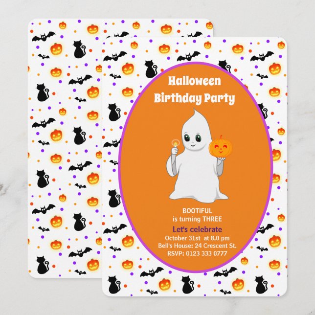 Cute Baby Ghost Halloween Birthday-inbjudan Inbjudningar (Fram/baksida)