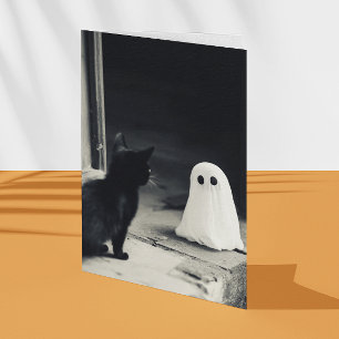 Cute Baby Ghost och Kitten Halloween Kort