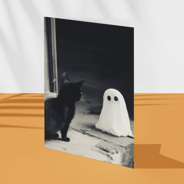 Cute Baby Ghost och Kitten Halloween Kort (Skapare uppladdad)