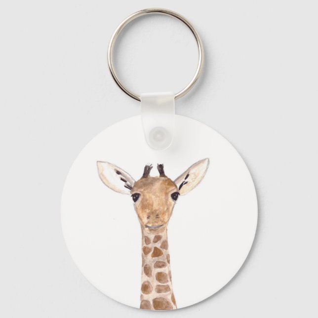 Cute baby giraffe animal Jungle Safari vattencolor Nyckelring (Framsida)