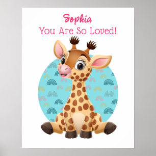 Cute Baby Giraffe Art, Barnets Namn och budskap Poster