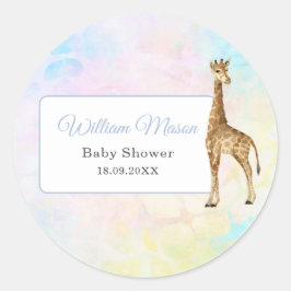 Cute Baby Giraffe Baby Shower Blue Vild Runt Klistermärke