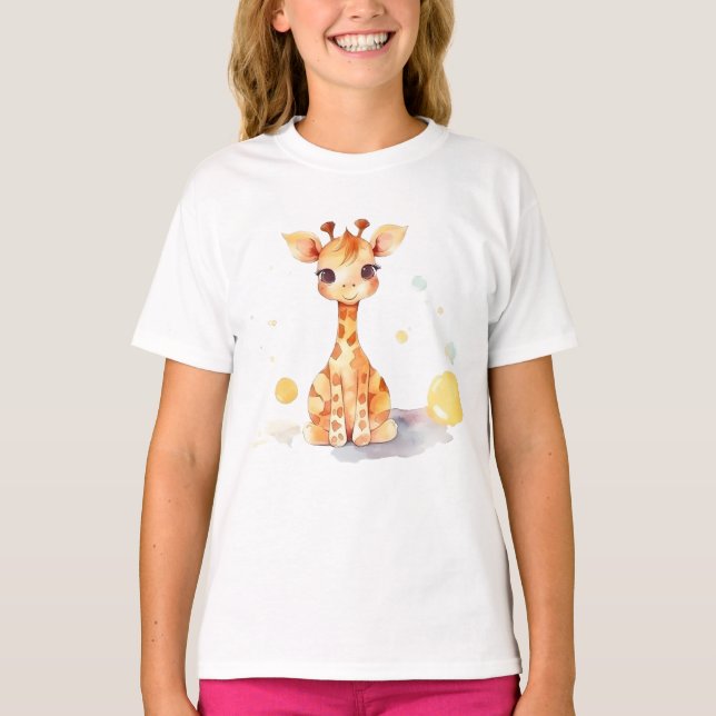 Cute Baby Giraffe Barn Basic T-Shirt (Framsida)
