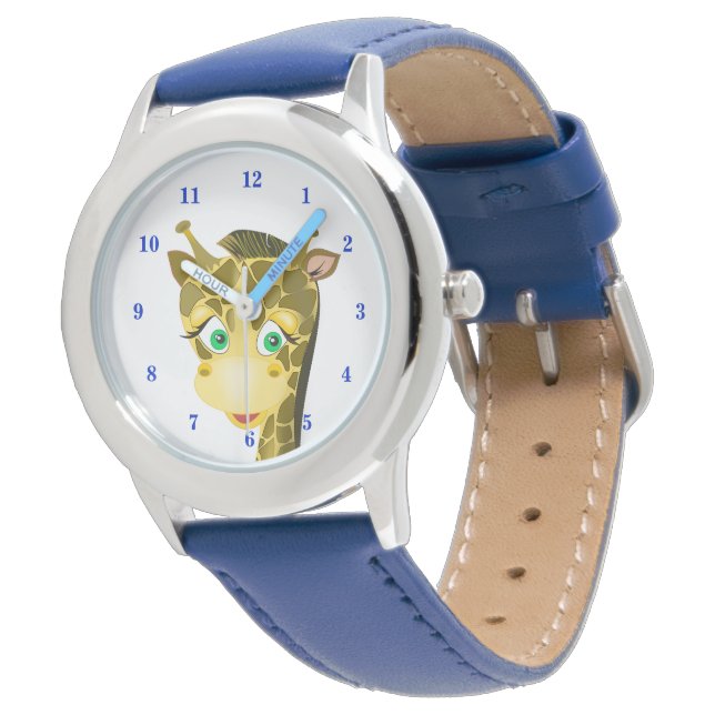 Cute Baby Giraffe - Blue Armbandsur (Vinklad)