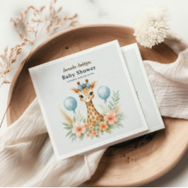 Cute Baby Giraffe Boy Baby Shower | Blue Safari Pappersservett
