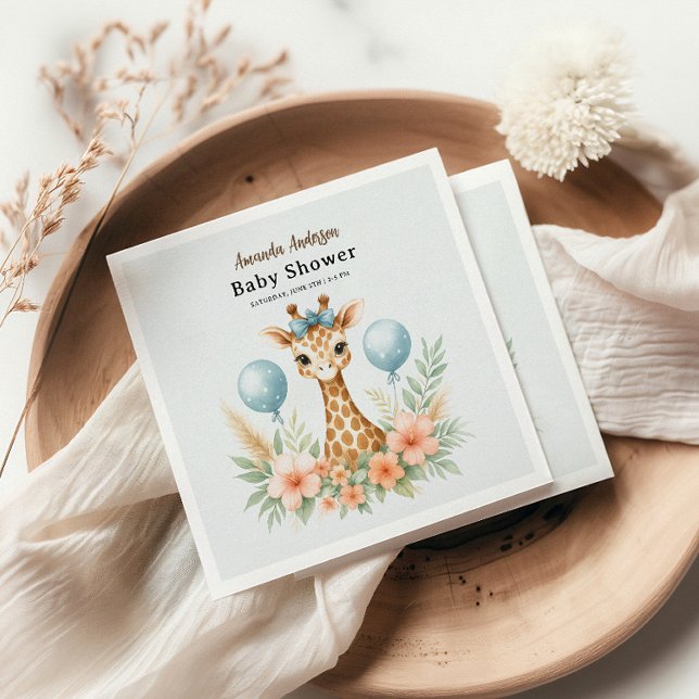 Cute Baby Giraffe Boy Baby Shower | Blue Safari Pappersservett (Skapare uppladdad)