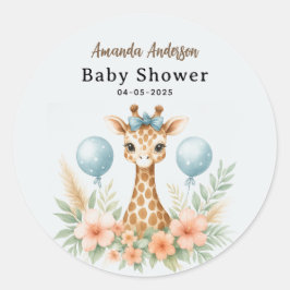 Cute Baby Giraffe Boy Baby Shower | Blue Safari Runt Klistermärke