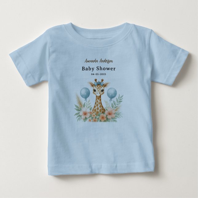 Cute Baby Giraffe Boy Baby Shower | Blue Safari T Shirt (Framsida)