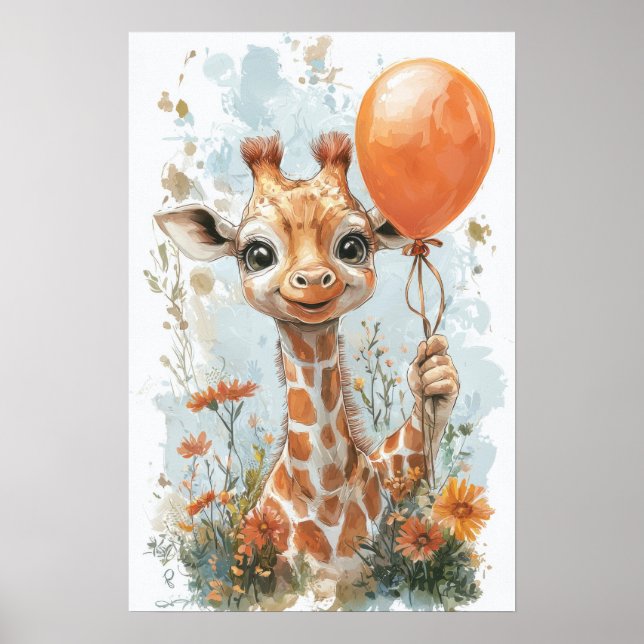 Cute Baby Giraffe Digital Painting Illustration wi Poster (Framsidan)