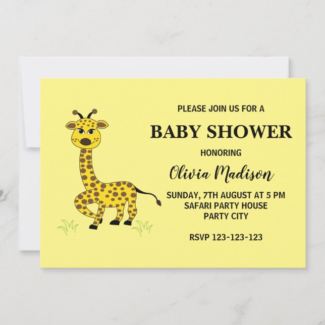 Cute Baby Giraffe Girl Baby Shower Inbjudningar (Framsida)