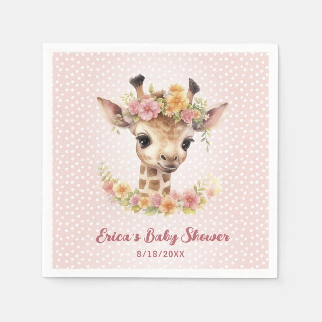 Cute Baby Giraffe Girl Vild Safari Shower Sprinkle Pappersservett (Framsidan)