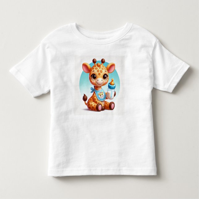Cute Baby Giraffe Holding a Flaska T Shirt (Framsida)