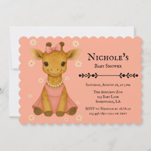 Cute Baby Giraffe in Rosa Girl Baby Shower Inbjudningar