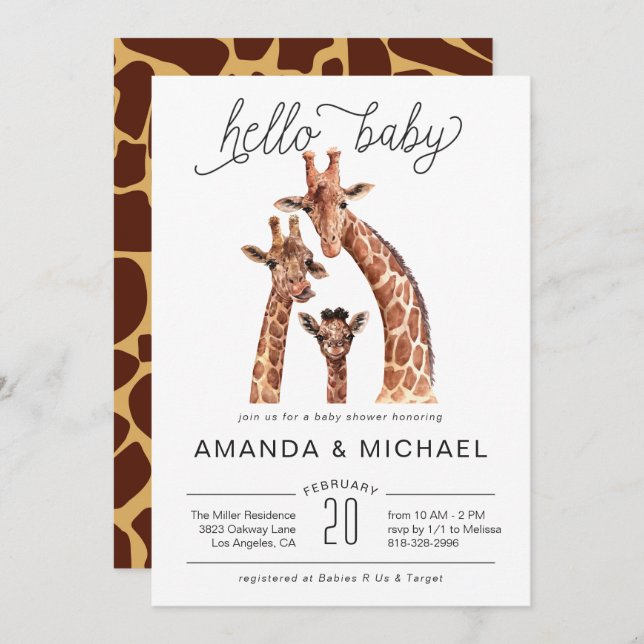 Cute Baby Giraffe | Inbjudan till babyvisningsprog (Fram/baksida)