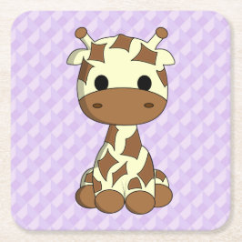 Cute baby giraffe kawaii tecknad girl underlägg papper kvadrat
