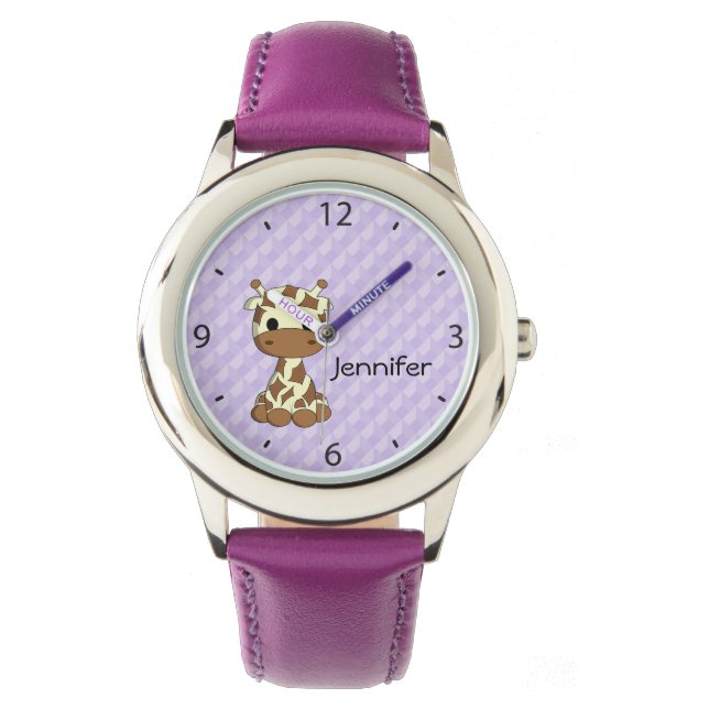 Cute baby giraffe kawaii tecknad namn-flickans klo armbandsur (Framsida)