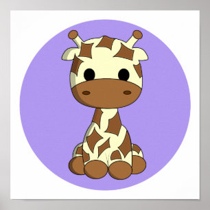 Cute baby giraffe kawaii tecknad poster