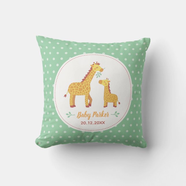 Cute Baby Giraffe och Morsa, Nursery Personlig Kudde (Framsida)