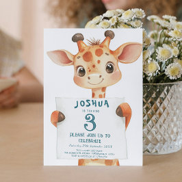 Cute Baby Giraffe och undertecknar Barns födelseda Inbjudningar