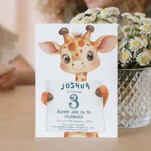 Cute Baby Giraffe och undertecknar Barns födelseda Inbjudningar
