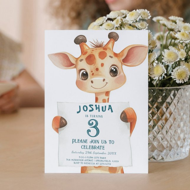 Cute Baby Giraffe och undertecknar Barns födelseda Inbjudningar (Skapare uppladdad)