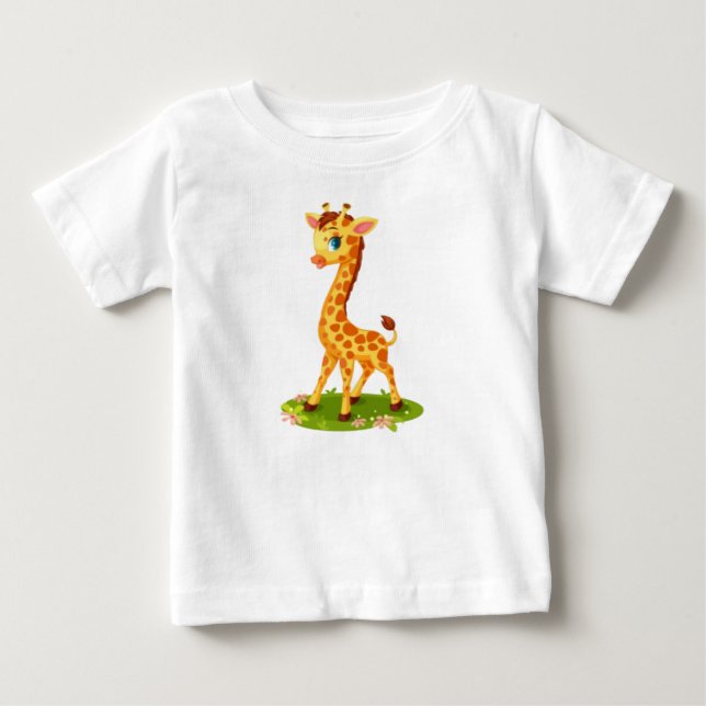 Cute Baby Giraffe on Grass Tecknad T Shirt (Framsida)