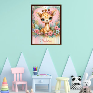 Cute Baby Giraffe Personlig Namn Nursery Poster