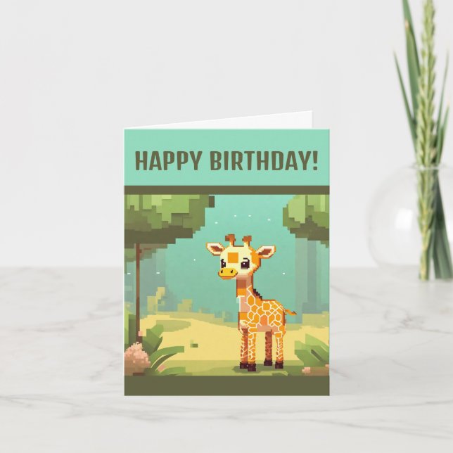 Cute Baby Giraffe Pixel Art Helgkort (Framsida)