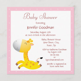 Cute Baby Giraffe Rosa Baby Shower Inbjudningar