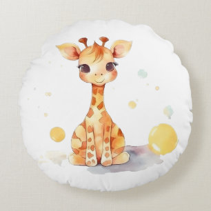 Cute Baby Giraffe Round Pillow Rund Kudde